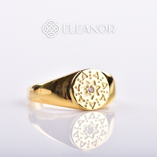 Nhẫn Bạc Eleanor Mạ Vàng 14K Mặt Tròn Khắc Hoa Văn - SP000079