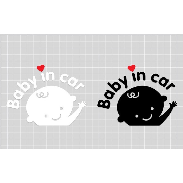 Tem xe ô tô BABY IN CAR 14x17cm đề can dán xe trang trí kính chất liệu Vinyl cao cấp - Khải Huy Scar