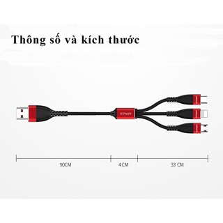 Cáp sạc 3 đầu APPACS IP,micro USB,USB Type C
