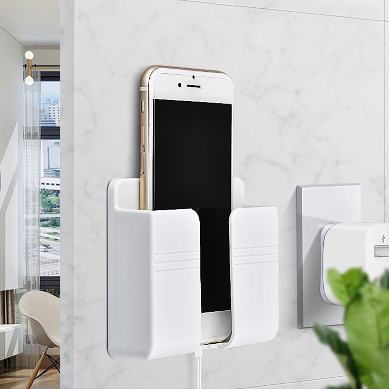 Kệ dán tường để remote, điện thoại có lỗ cắm sạc siêu tiện lợi, Kệ để điện thoại dán tường tiện ích không cần khoan đục