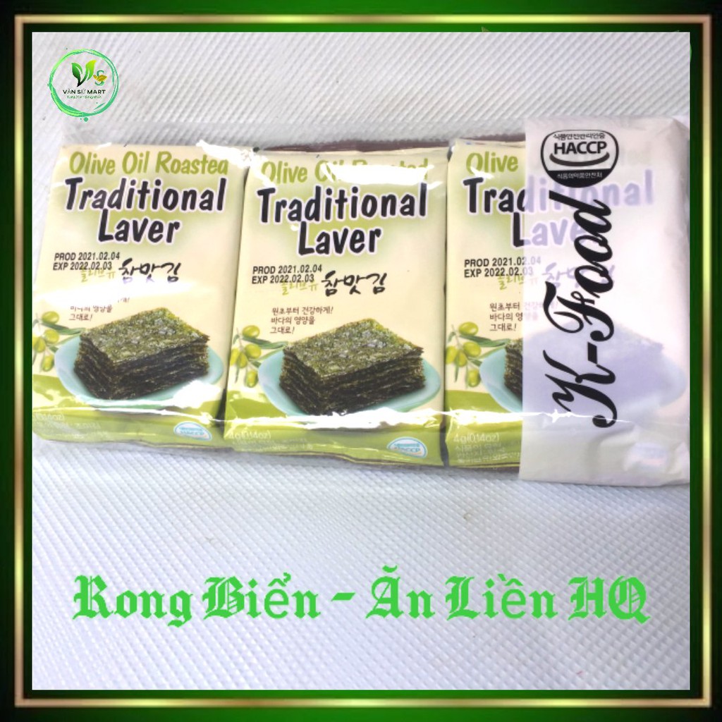 Rong biển ăn liềnRong biển cháy tỏi Hàn Quốc lốc 3 gói / đã sấy khô và tẩm gia vị / Nhập khẩu tại Hàn Quốc
