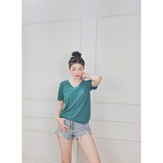 [Ảnh Thật] Áo thun cổ tim form rộng dáng basic chất thun cotton mịn