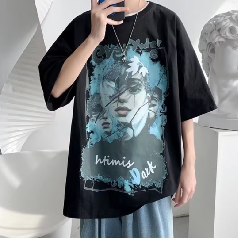 Áo Thun Tay Ngắn Dáng Rộng In Họa Tiết Hoạt Hình Phong Cách Hip Hop Nhật Bản Thời Trang Cho Nam Và Nữ size M-8XL