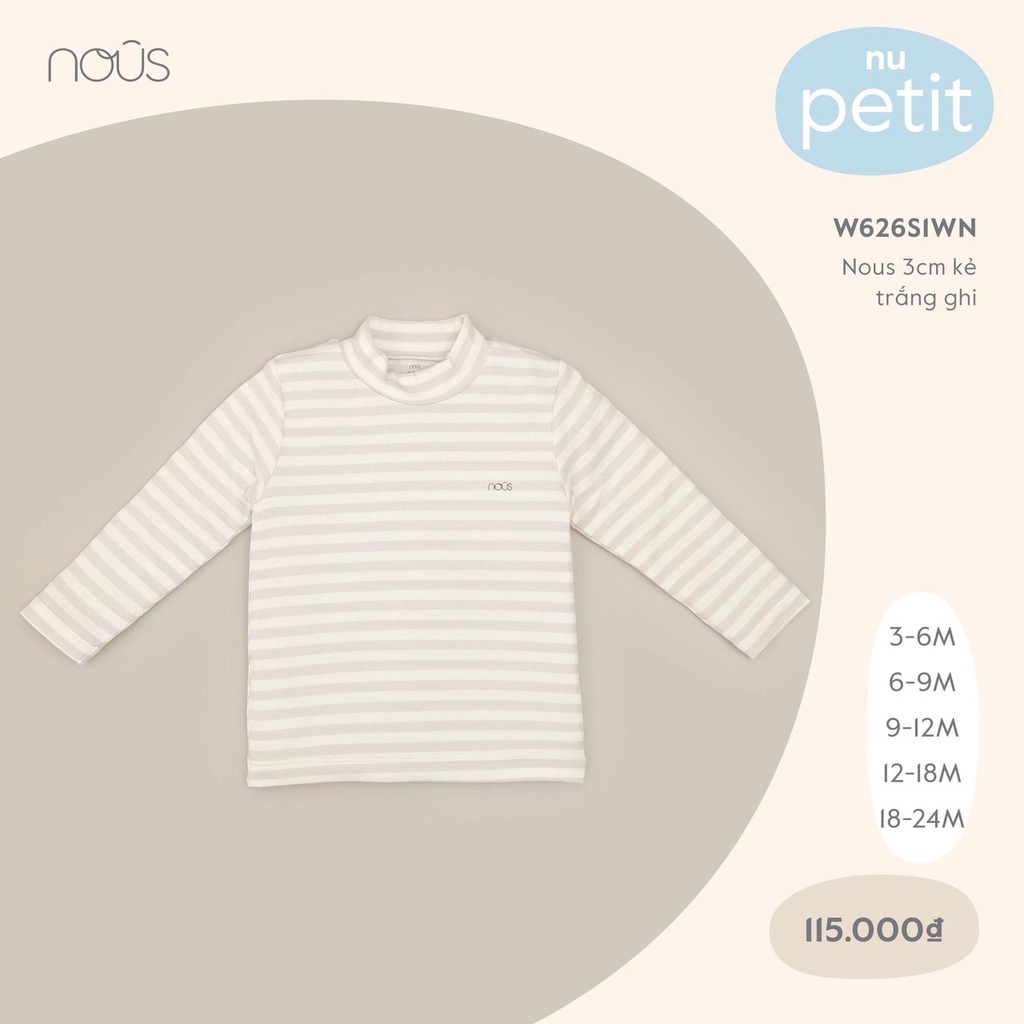 Áo cổ Nous Petit 3cm kẻ trắng ghi (3-24 tháng)