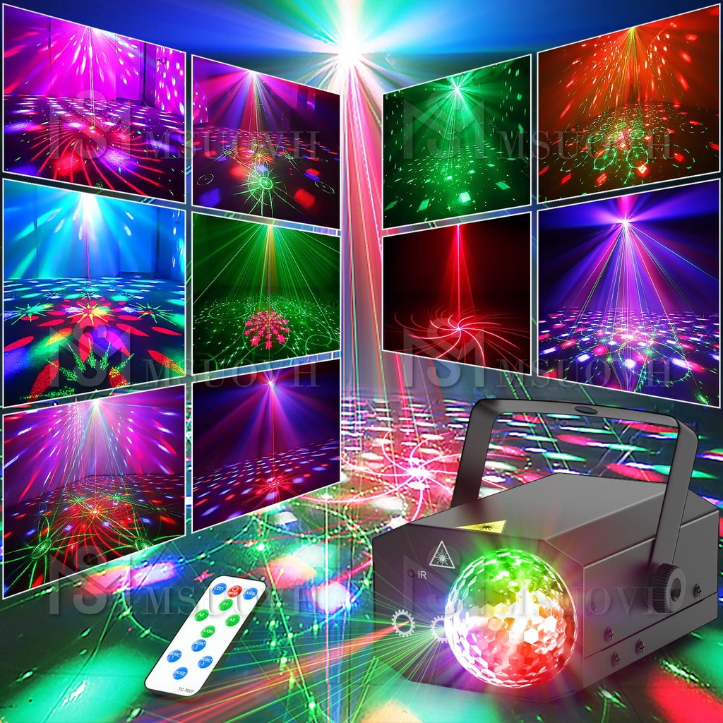 【hàng trong kho】Đèn LED nháy theo nhạc kết hợp laser flash có điều