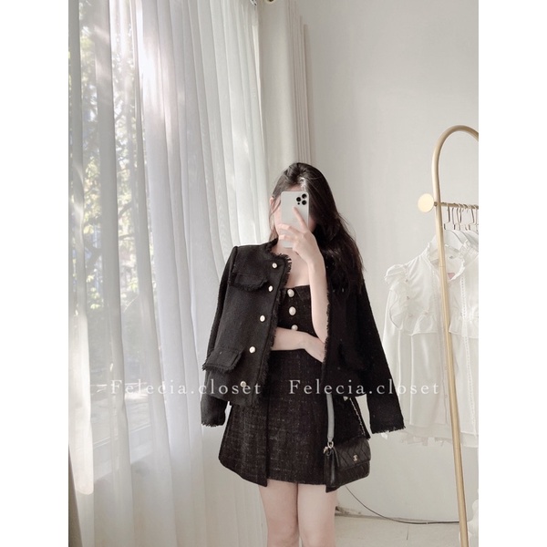 Áo dạ Tweed trơn tua rua | BigBuy360 - bigbuy360.vn