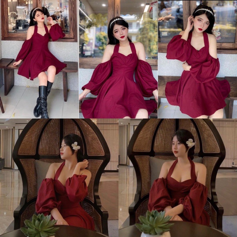 Đầm Xinh WELINA DRESS thiết kế búp tay bồng cột nơ tạo điểm nhấn sau lưng bo chun co giãn chất vải lụa dày dặn