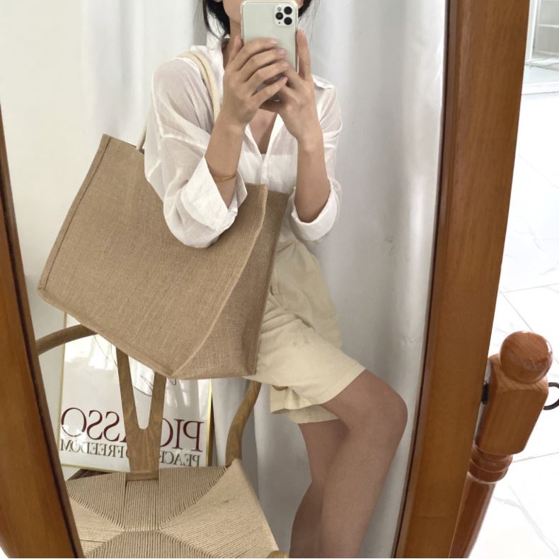 Túi Vải Lanh Phong Cách Tối Giản Dùng Được Để Shopping Bảo Vệ Môi Trường, Thời Trang Đẹp Giá Tốt