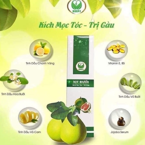 Xịt bưởi Hapi, kích thích mọc tóc, giúp giảm sơ rối, gãy rụng, trị gàu, cho mái tóc bóng mượn, chai 100ml | BigBuy360 - bigbuy360.vn