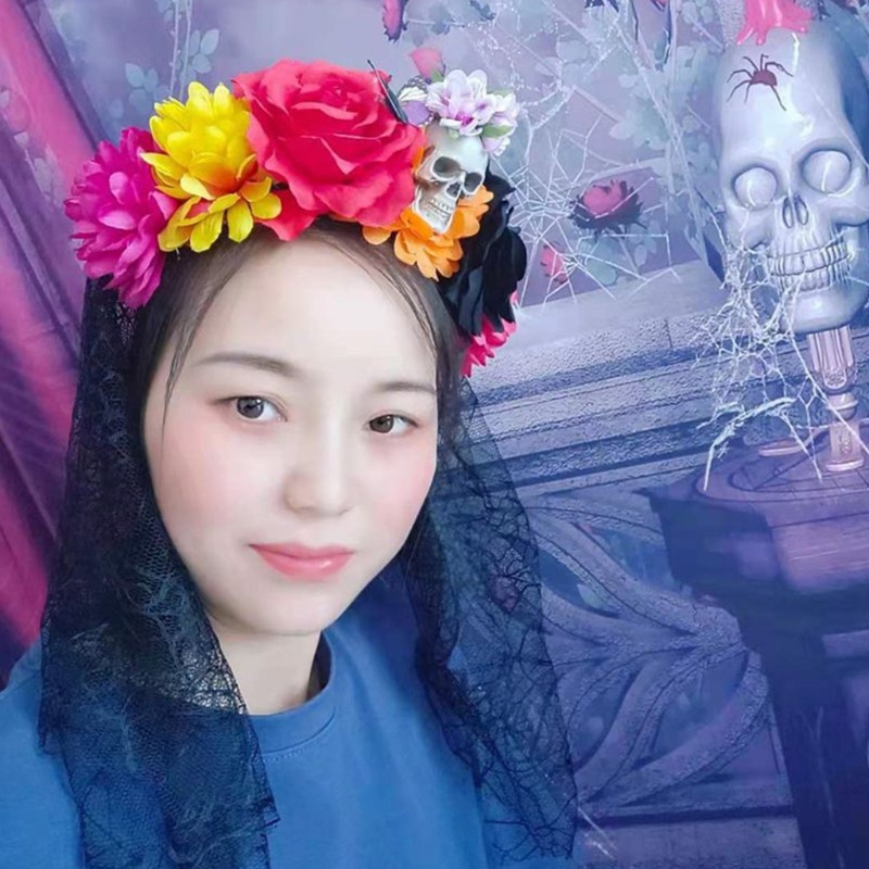 Băng Đô Hóa Trang Halloween Hình Vương Miện Hoa Hồng Màu Đen