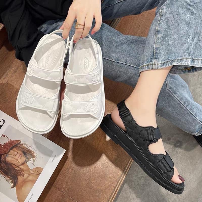 Dép Sandal Nữ Quai Hậu, Kiểu Dáng Ulzzang Thời Trang 2 Mầu Đen - Trắng Đi Học, Đi Chơi