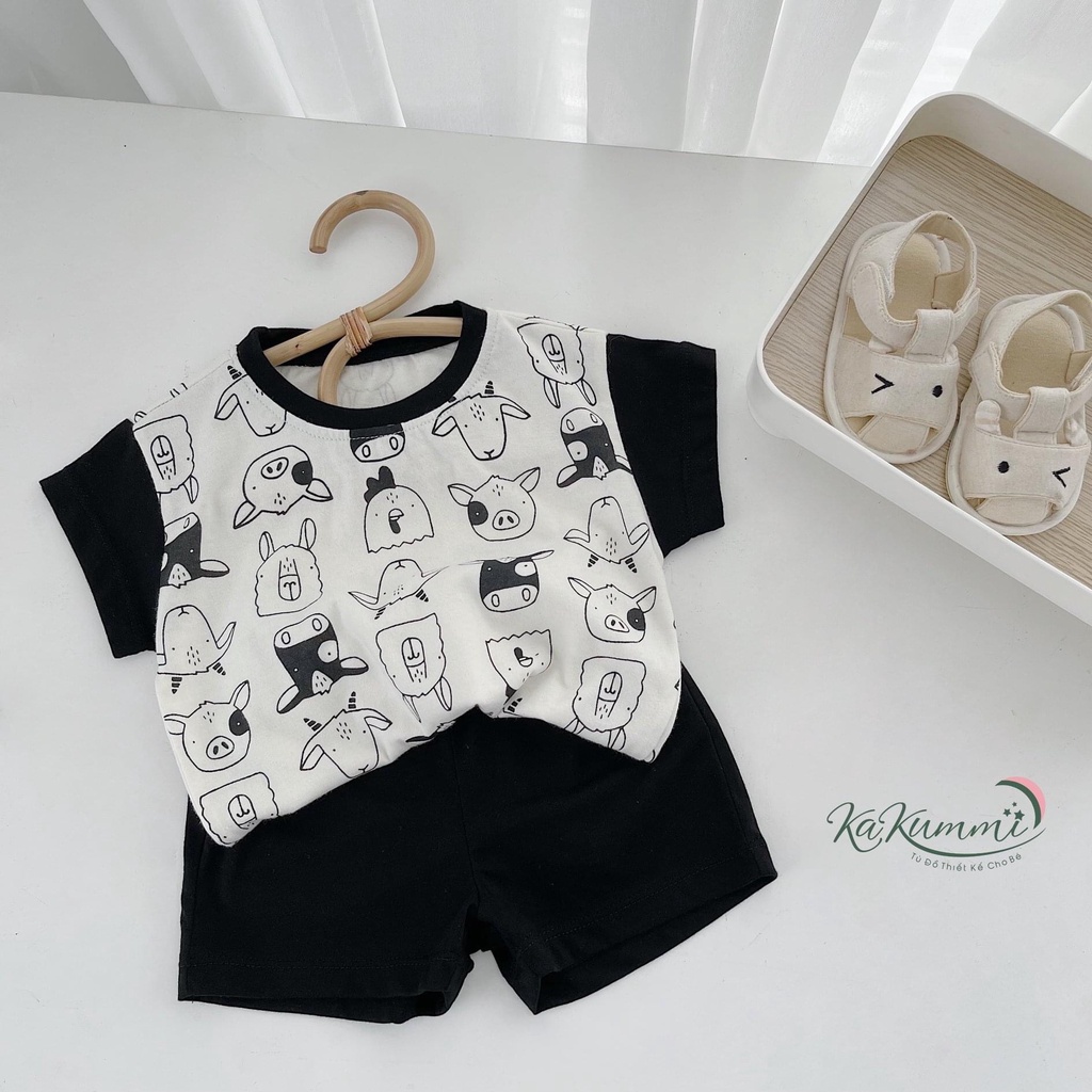 Set cộc tay cho bé hình thú cưng, bộ quần áo mùa hè 100% cotton NH01 Kakummi
