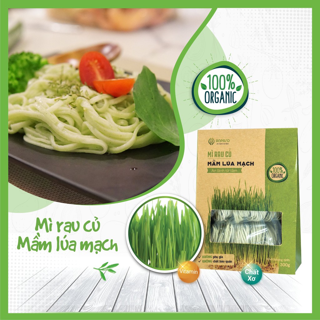 Mì Rau Organic Mầm Lúa Mạch Hữu Cơ Anpaso, Eat clean, Giảm Cân, ăn chay, ăn kiêng, không chiên nóng 120g | BigBuy360 - bigbuy360.vn