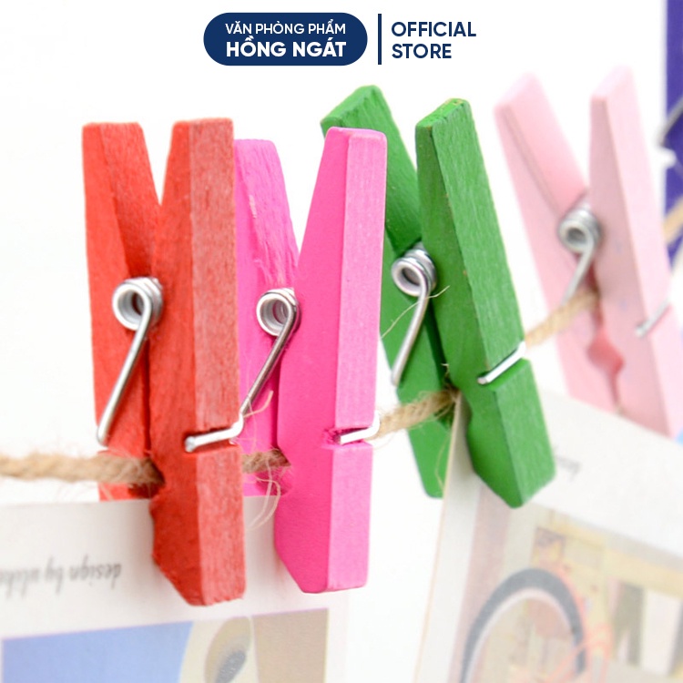 Set 50 kẹp gỗ treo ảnh trang trí mini nhiều màu kích thước 3,5*0,7cm đồ dùng học tập văn phòng phẩm KG02