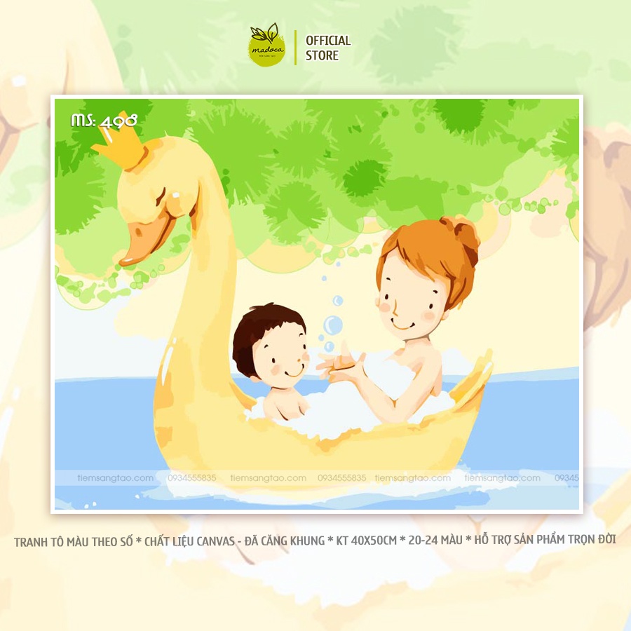 Tranh tô màu theo số hóa Madoca có khung 40x50cm màu mẹ và bé T498