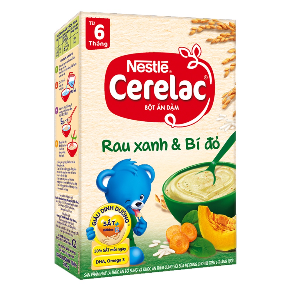 Bột ăn dặm Nestle rau xanh và bí đỏ 200g cho bé 6M+