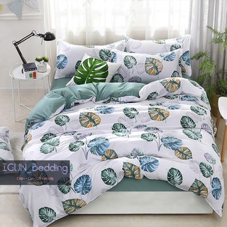 set LÁ RONG NHIỆT ĐỚI  bộ Chăn Ga Gối 4 món Poly cotton HÀN QUỐC 100%