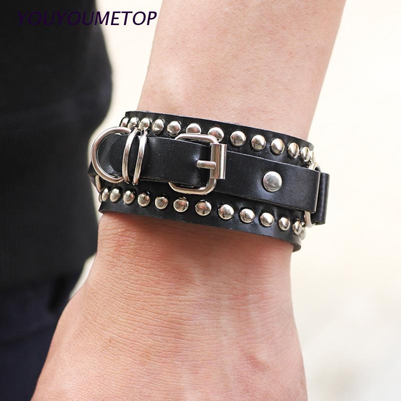Vòng Tay Đinh Tán Kim Loại YOUYO Phong Cách Gothic Punk Có Thể Điều Chỉnh