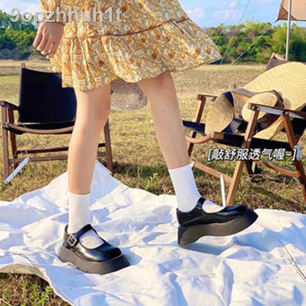 giày caodép cao từ◙✱ﺴjk giày Mary Jane đế dày tròn màu trắng đơn nữ mùa xuân năm 2021 mới mang phong cách cổ đi