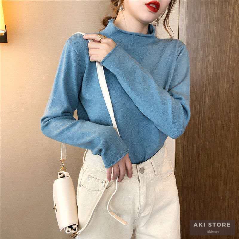 Áo sweater Dệt Kim Tay Dài Áo Len Cổ Cao Dáng Rộng Thời Trang Thu Đông 2022 Cho Nữ