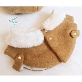 Set mũ Beret + áo dạ cổ lông cho doll 20cm - Outfit cho doll