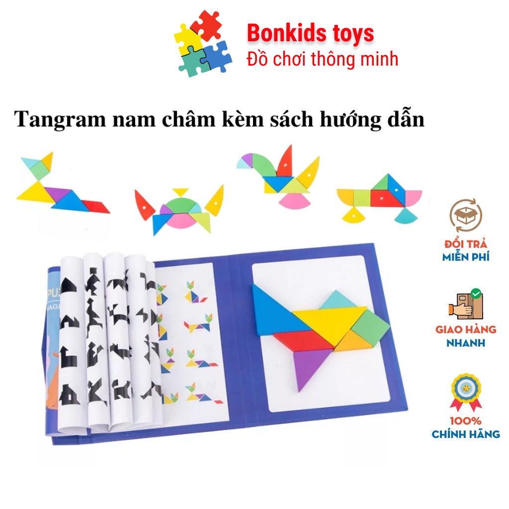 Đồ chơi xếp hình nam châm sách xếp hình tangram gỗ sáng tạo phát triển trí thông minh đồ chơi gỗ Bonkids toys