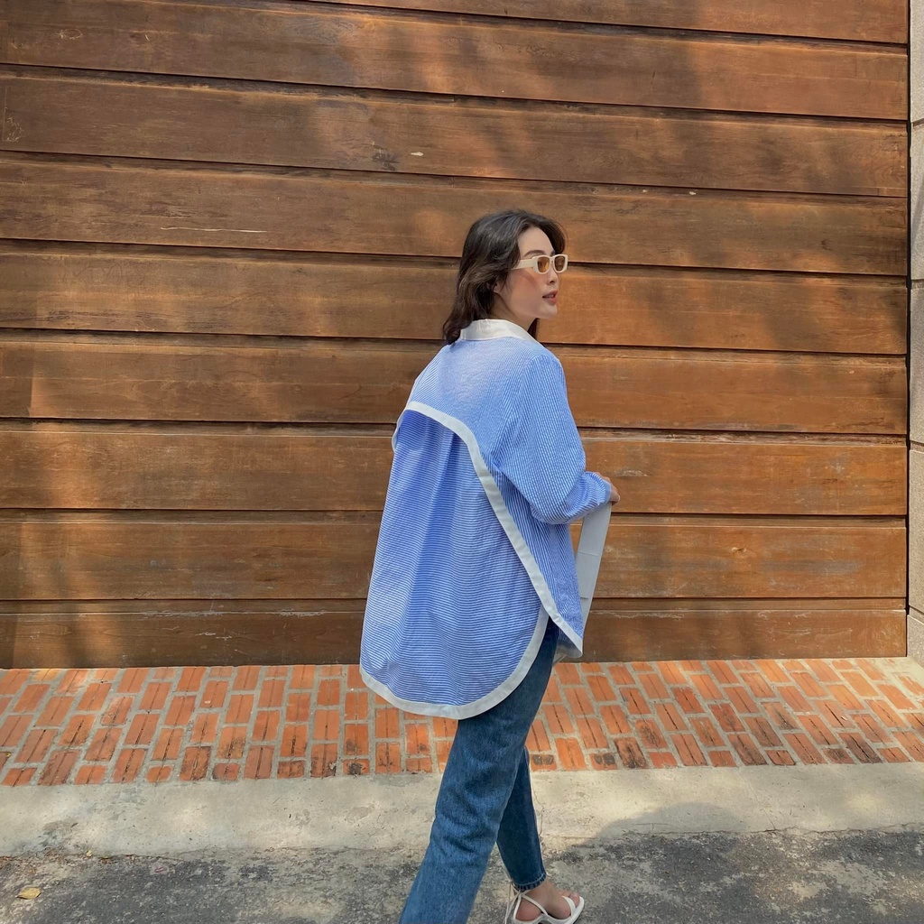 TheBlueTshirt - Áo sơ mi phom rộng nữ  - Modern Arc Oversized Shirt