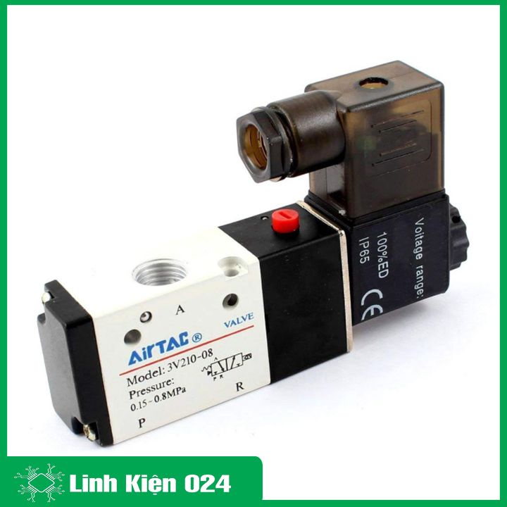 Van điện từ khí nén AIRTAC 3V210-08 đầu 3/2 3 cổng 2 vị trí, 1 đầu coil điện 220V