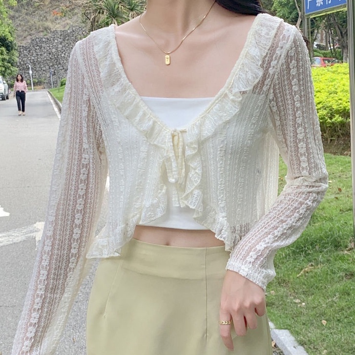 Áo Khoác Voan Mỏng Ngắn Phối Ren Thời Trang Mùa Hè Phong Cách Mới Cho Nữ