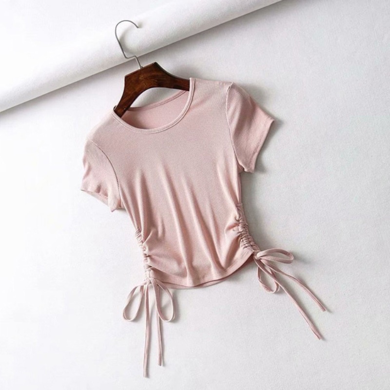 Áo croptop TODOBLACK dệt kim ôm dáng màu trơn phối dây rút thời trang gợi cảm cho nữ