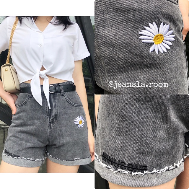 ⚡FREESHIP⚡ Quần Short đùi Jeans JEANSLA Trendy Đen xám cạp cao hoạ tiết hoa chữ cắt gấu mix đồ chất lừ cá tính [#SJL3]