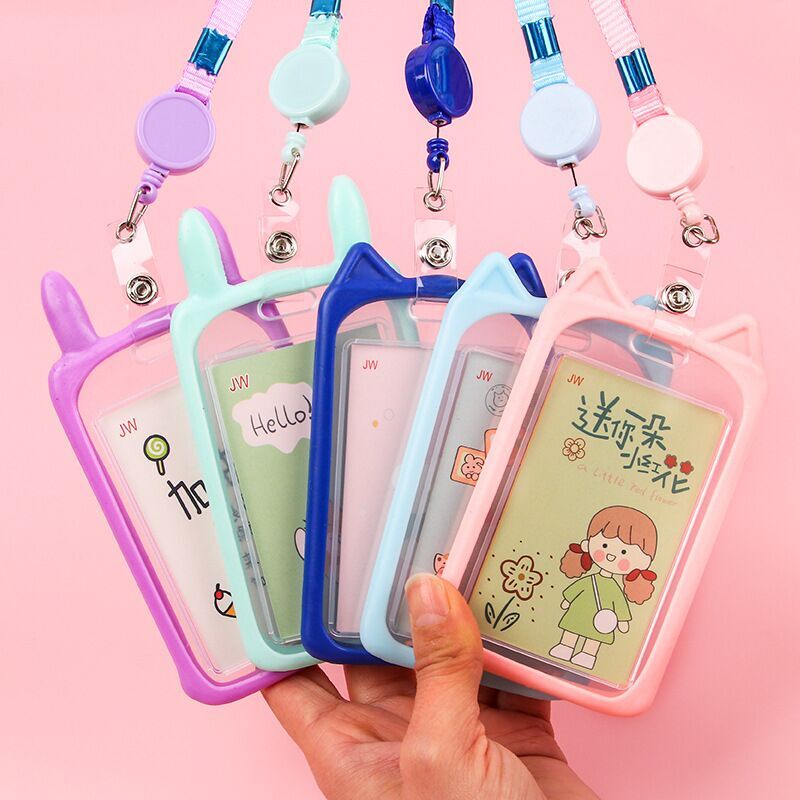 Name Card Holder Cartoon Cat work ID card &amp; ID student card with Retractable lanyard keychain keycard