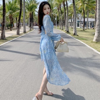 Đầm dài tay lưng thắt nơ xinh xắn cho nữ