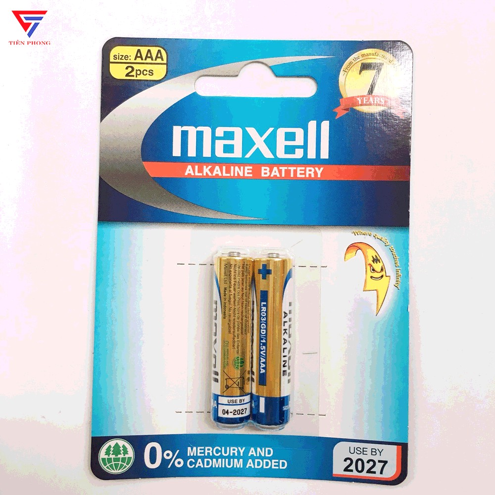 Pin Đũa AAA Maxell Alkaline LR03 vỉ 2 viên CHÍNH HÃNG (xanh)