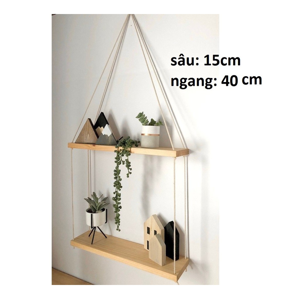 kệ gỗ treo tường bằng dây 40 x 15cm