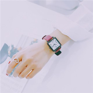 [New] Đồng hồ nữ Rosivga dây da mặt vuông viền đen vintage