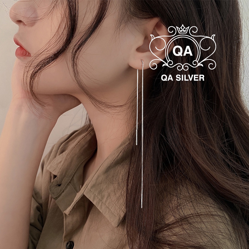 Khuyên tai bạc 925 dài sợi mảnh lụa bông nữ tua tối giản S925 CHAIN QA SILVER Earrings EA190815