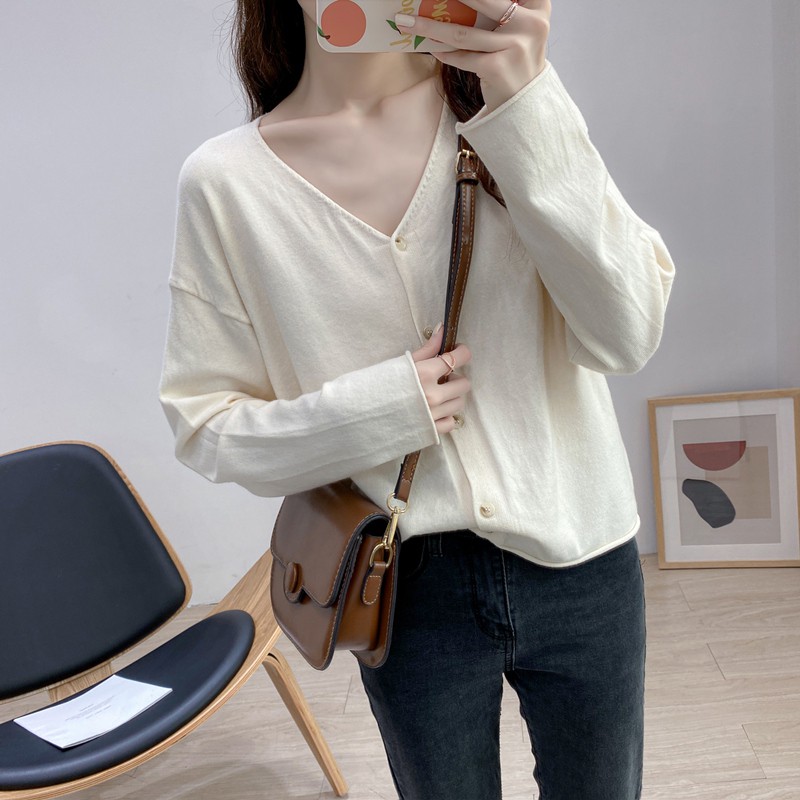 Áo khoác cardigan len đan cổ chữ V đơn giản trẻ trung cho nữ hàng Quảng Châu | BigBuy360 - bigbuy360.vn