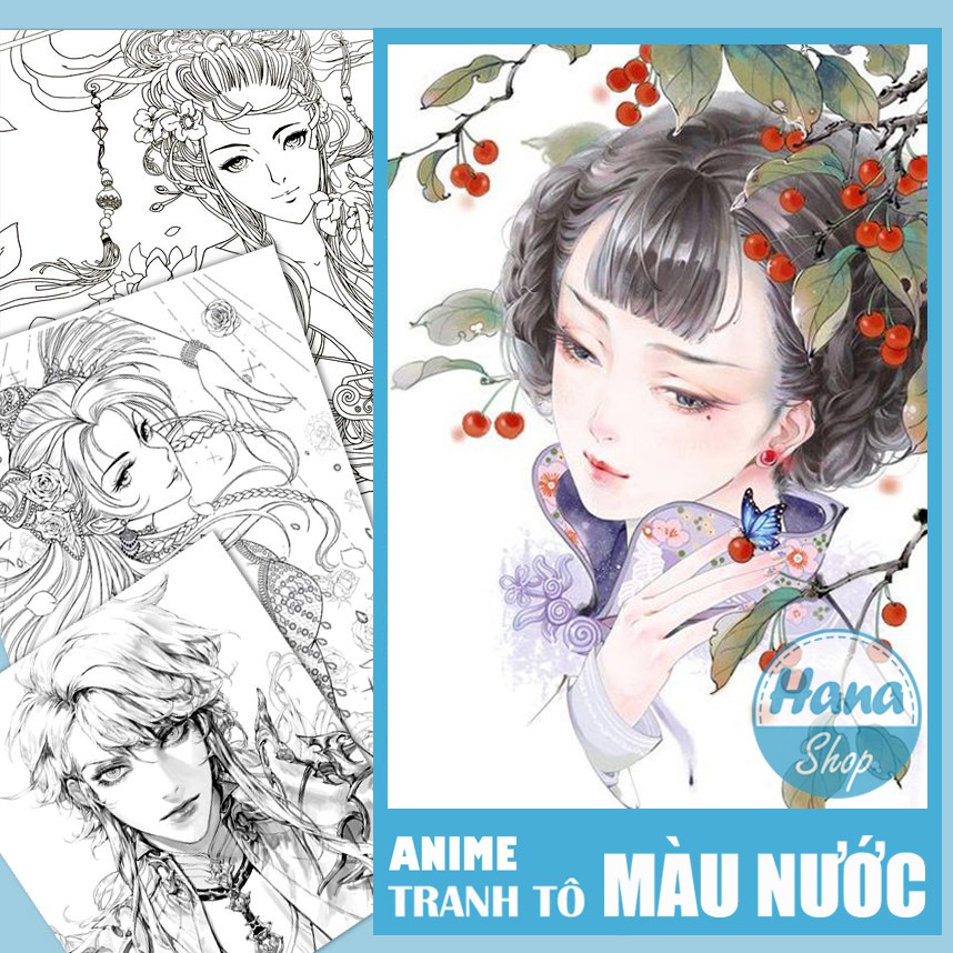 Bộ tranh tô Màu Nước Anime khổ A4, A5 - Chất giấy dày đẹp, định lượng 180gsm