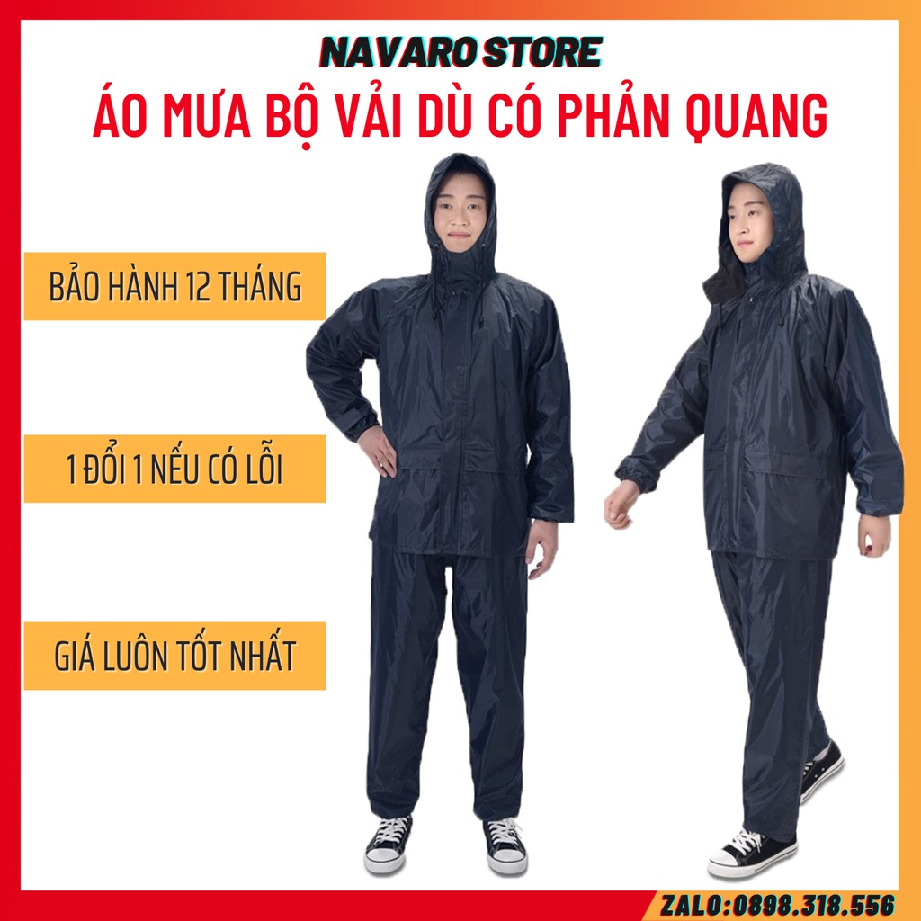 Áo Mưa Bộ Người Lớn VẢI DÙ NAVARO Có Phản Quang Bộ Áo Mưa Và Quần Size Từ 50kg Đến 75kg Giá Rẻ Bền Đẹp Tiện Lợi Giá Sỉ