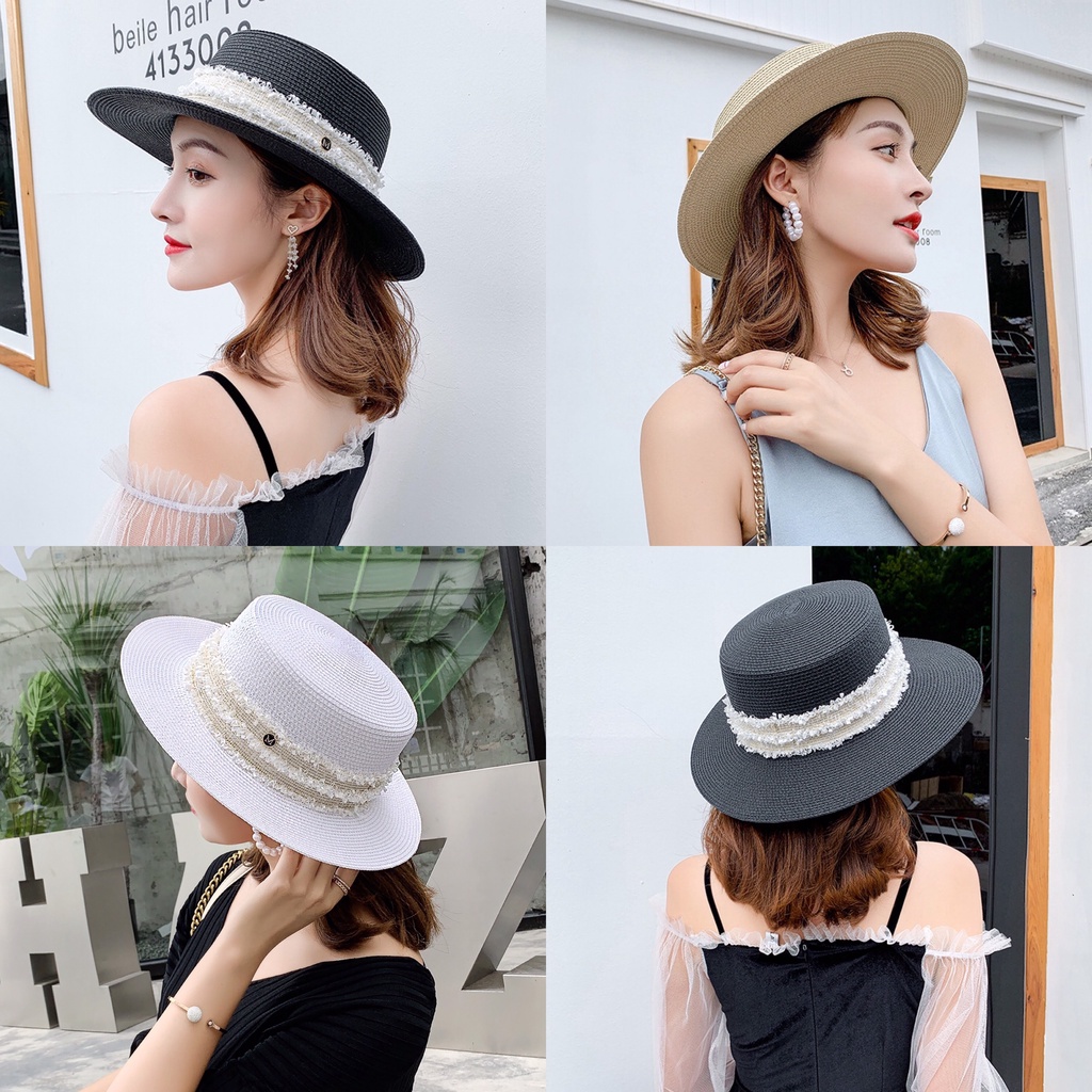 Mũ cói đầu bằng đai ren chữ M cho nữ M85