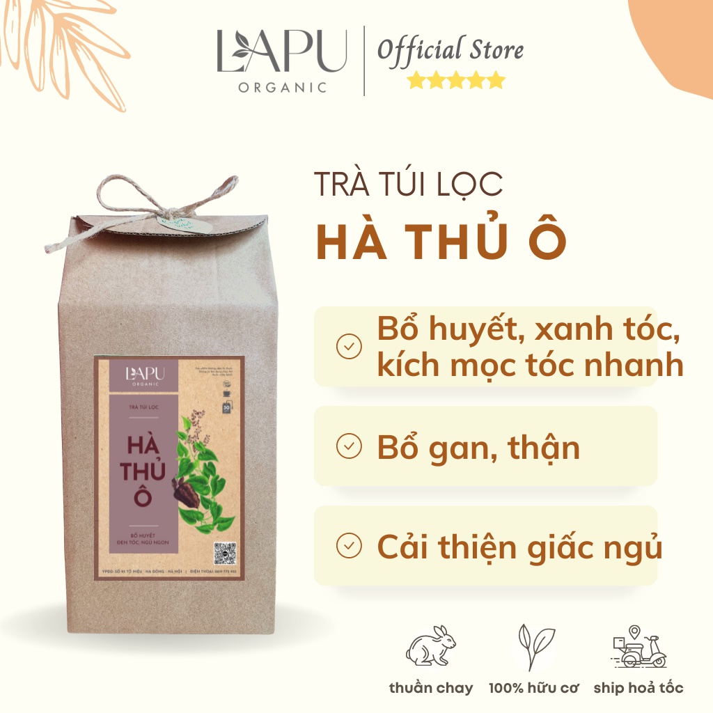 Trà hà thủ ô đen tóc , trà túi lọc kích thích mọc tóc nhanh dài, đen tóc, cải thiện mất ngủ, bổ máu -100% thiên nhiên