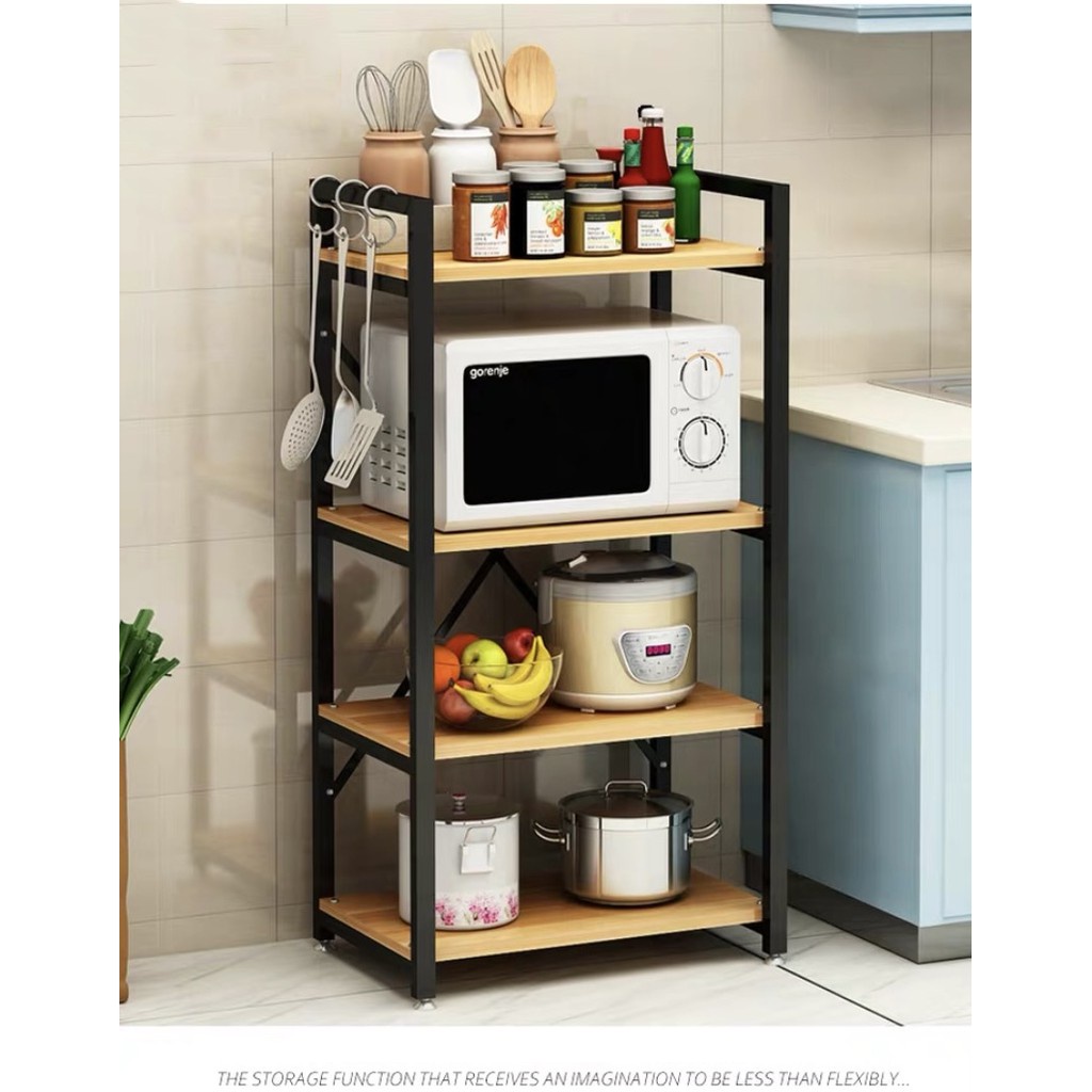 Kệ Để Lò Vi Sóng 4 Tầng Tiện Ích - Kệ Để Đồ Đa Năng Khung Sắt, Sàn Gỗ Cực Chắc Chắn
