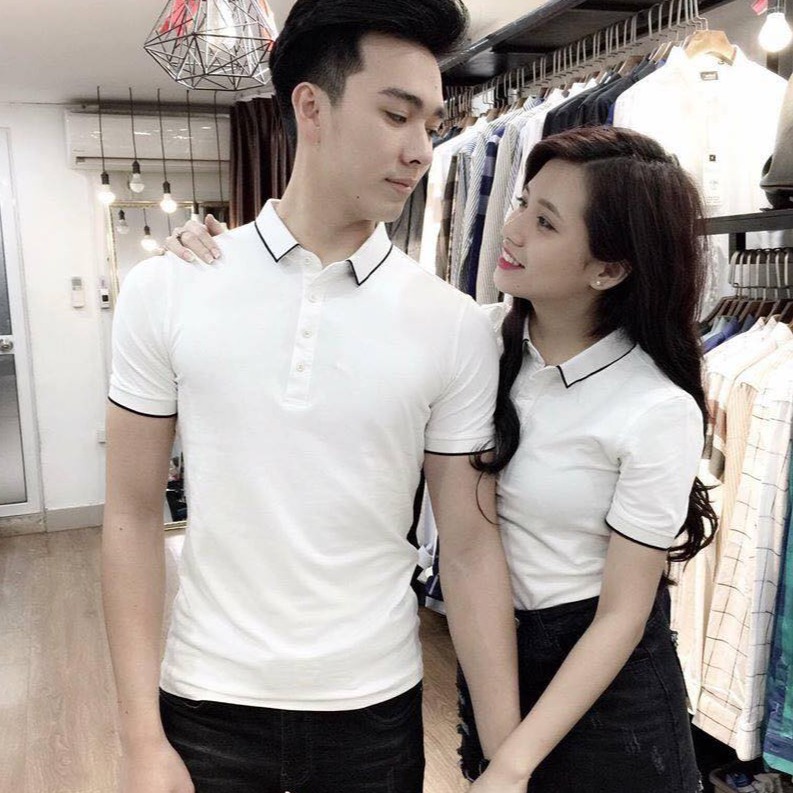 Áo phông nam nữ Polo có cổ phối viền đẹp, vải thun cotton 100%, co giãn, mặc siêu mát