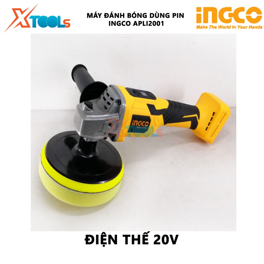 Máy đánh bóng dùng pin INGCO APLI2001 | máy đánh bóng cầm tay 20V, Tốc độ không tải 500-2800/p, Đế dưới 150mm, Không kèm