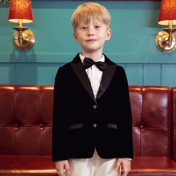 Set vest nhung đen cho bé trai 137KIDS thiết kế đi chơi dự tiệc