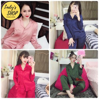 Đồ bộ pijama lụa dài tay viền bèo xinh xắn nơ túi hàng chuẩn đẹp