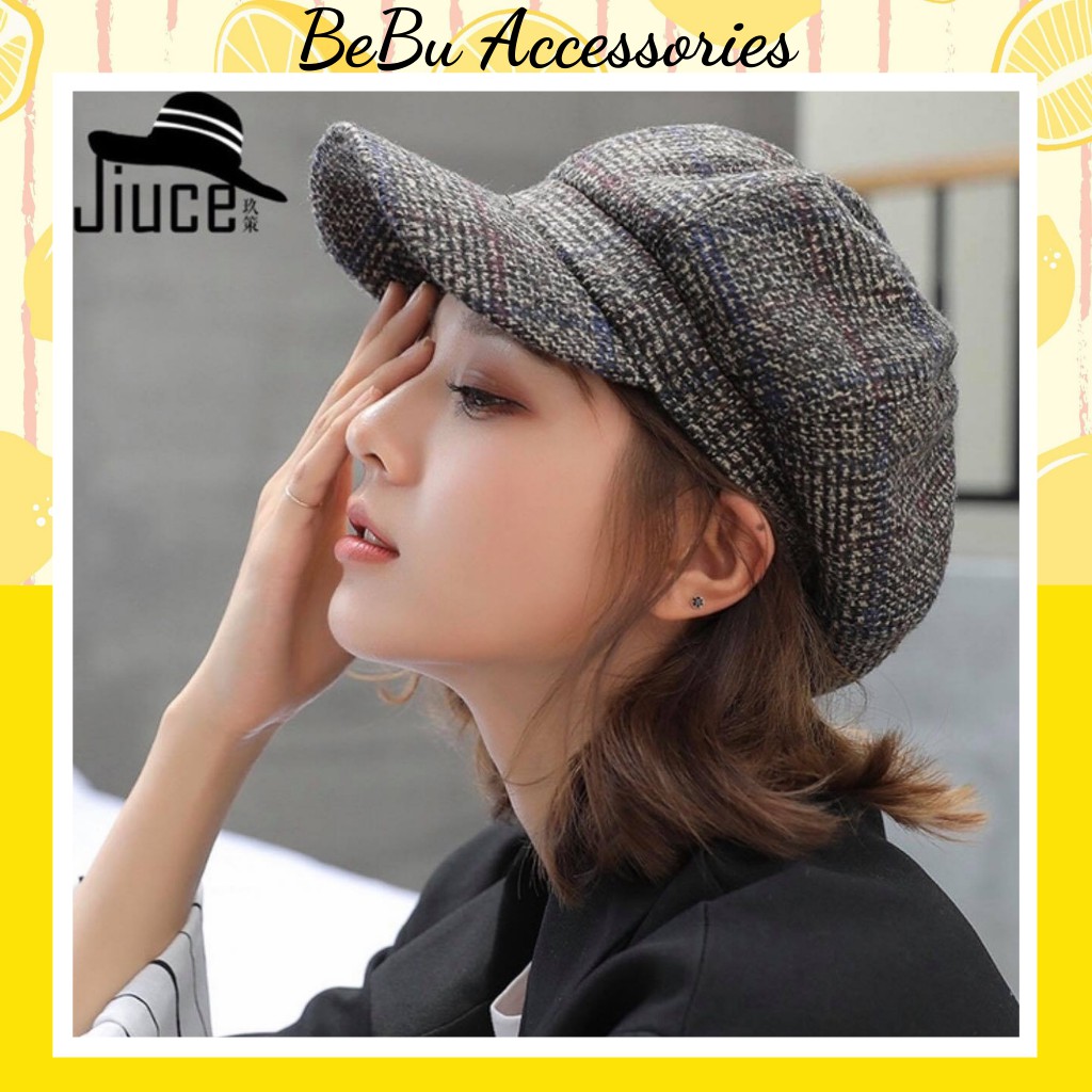 Mũ Nồi Nữ, Mũ Baret kẻ Caro phong cách năng động Hàn Quốc