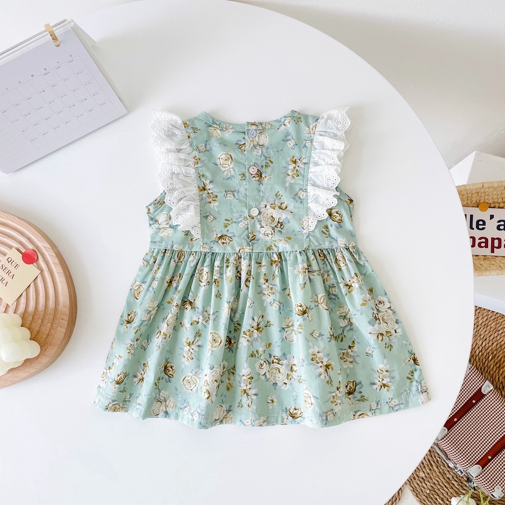 Đầm Công Chúa Phối Ren Hoa Dễ Thương Thời Trang Mùa Hè Cho Bé Gái