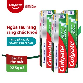 Bộ 3 Kem đánh răng Colgate ngừa sâu răng tối đa 225g tặng bàn chải đánh